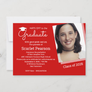 Rode Graduation Party Celebration Invitation Kaart