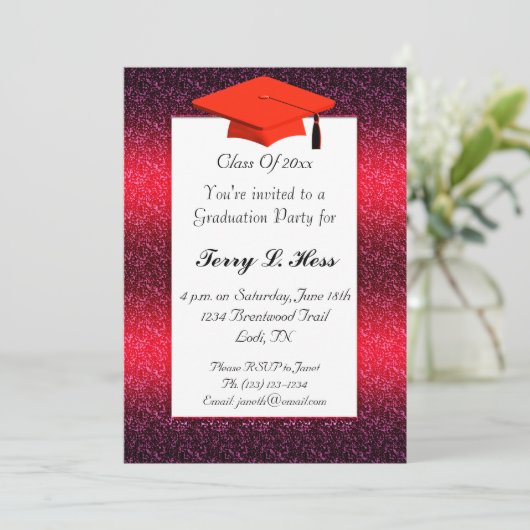 Rode Graduation Party Invitation Kaart (Staand voorkant)