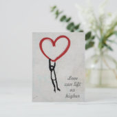 Rode graffiti met een zwevend stokfiguur Love Briefkaart (Staand voorkant)