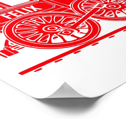 Rode grafische trein gepersonaliseerde kinderkamer poster (Hoek)