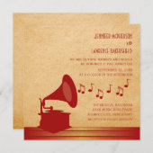 Rode  Gramophone Wedding Invite Kaart (Voorkant / Achterkant)