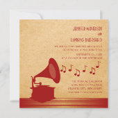 Rode Gramophone Wedding Invite Kaart (Voorkant)