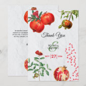 Rode Granaatappel Botanische Mediterrane Trouw Bedankkaart (Voorkant / Achterkant)