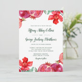 Rode granaatappel bruiloft kaart (Staand voorkant)