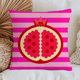 Rode granaatappel op Fuchsia Roze Strepen Fruit Ku Kussen