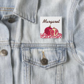 Rode granaatappels, naam badge vierkante button 5,1 cm (In situ)