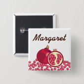 Rode granaatappels, naam badge vierkante button 5,1 cm (Voorkant /achterkant)