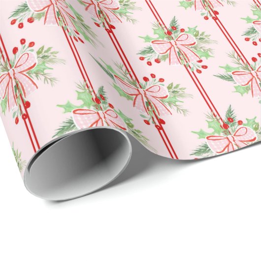 Rode Grandmillennial Kerst Wrapping Papier (Rol Hoek)