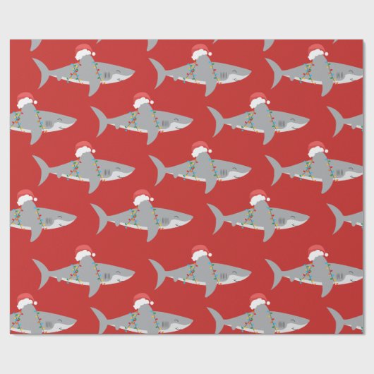 Rode Grappige Haai Kerstmis Cadeaupapier (Vlak)