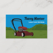 Rode grasmaaier scène, gazon zorg diensten visitekaartje (Voorkant)