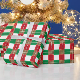 RODE GREEN GOLD WHITE CHRISTMAS PLAID PATTERNS CADEAUPAPIER