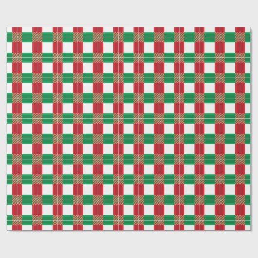 RODE GREEN GOLD WHITE CHRISTMAS PLAID PATTERNS CADEAUPAPIER (Vlak)