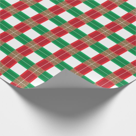 RODE GREEN GOLD WHITE CHRISTMAS PLAID PATTERNS CADEAUPAPIER (Hoek)