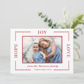 Rode grens Hoop Vreugde Liefde Kerstmis Foto Feestdagenkaart (Staand voorkant)
