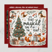 Rode grens Schattigee kerstbos roodborstjes en vos Feestdagenkaart (Voorkant / Achterkant)