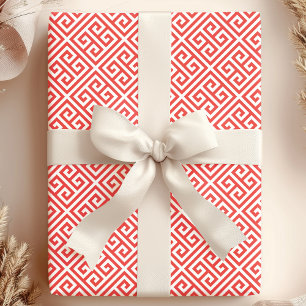 Rode Griekse Sleutel Doolhof Cadeaupapier