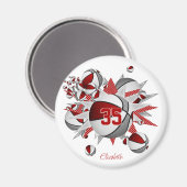 Rode grijze basketballen sterren kopen 1 of kopen  magneet (Voorkant / Achterkant)