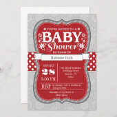 Rode grijze bloem Baby shower uitnodiging (Voorkant / Achterkant)