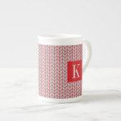 RODE GRIJZE BREI Bone China Mok + Initiaal II (Voorkant rechts)