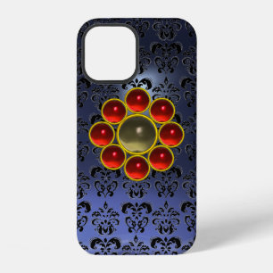RODE GRIJZE EDELSTEEN MON Blauw Zwart Damast   iPhone 12 Hoesje