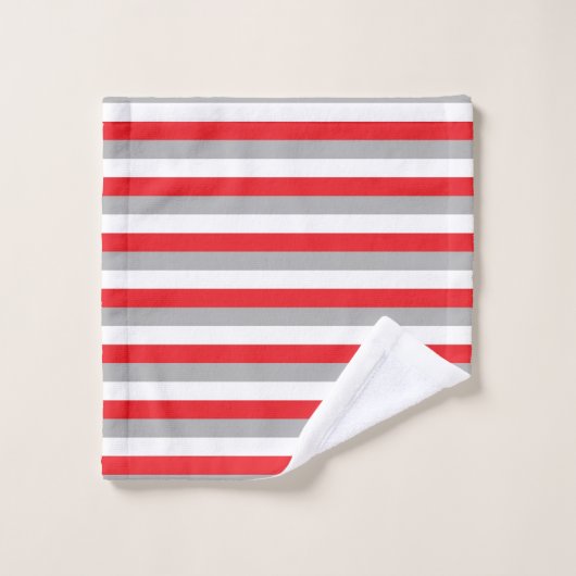 Rode, grijze en witte strepen bad handdoek (Wasdoekje)
