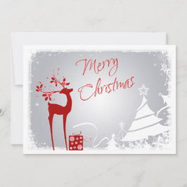 Rode, grijze Kerstbomen & herten Fotokaart Feestdagenkaart