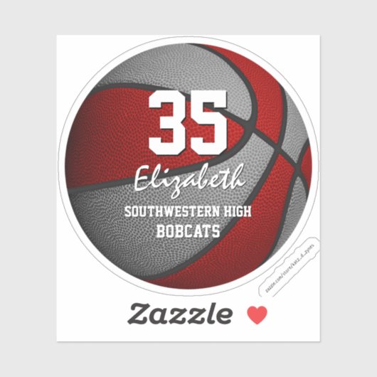 Rode grijze kinder basketbalteamkleuren sticker (Vel)