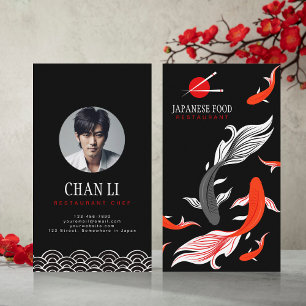 Rode grijze koi vis op zwarte achtergrond Japanse  Visitekaartje