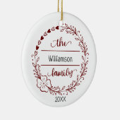 Rode grijze monogram Familienaam Floral Wreath Keramisch Ornament (Rechts)