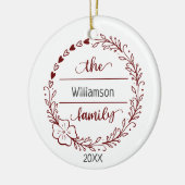 Rode grijze monogram Familienaam Floral Wreath Keramisch Ornament (Links)