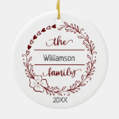Rode grijze monogram Familienaam Floral Wreath Keramisch Ornament (Achterkant)