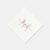 Rode & grijze monogram vloeiend schrift witte cock servet (Hoek)