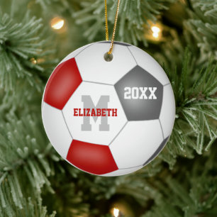 rode grijze school kleuren jongens voetbal keramisch ornament