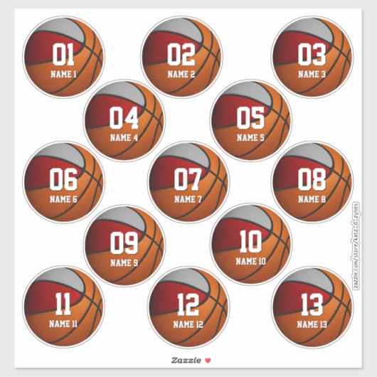 rode grijze set van 13 basketbal kinder teamcadeau sticker (Vel)