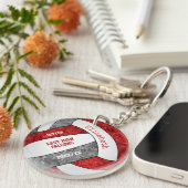 rode grijze teamkleuren gepersonaliseerd volleybal sleutelhanger (Voorkant Rechts)