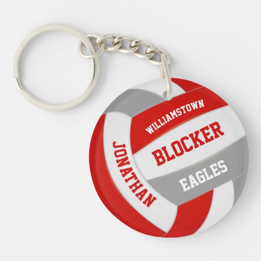 rode grijze teamkleuren gepersonaliseerd volleybal sleutelhanger (Voorkant)
