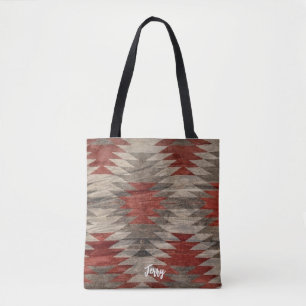 Rode & Grijze Textuur Native American Tote Bag