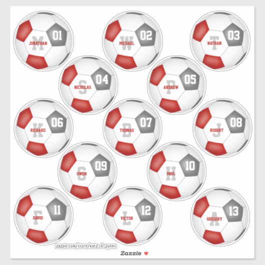 rode grijze voetbalkleuren 13 spelers sticker (Vel)