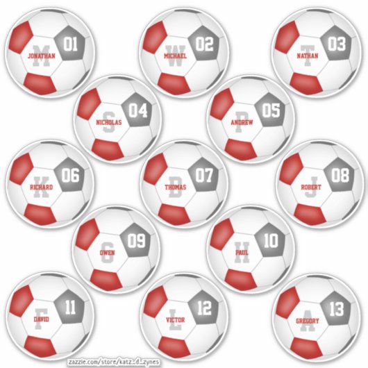 rode grijze voetbalkleuren 13 spelers sticker (Voorkant)