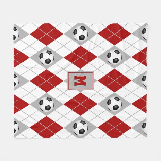 rode grijze voetbalkleuren argyle fleece deken (Voorkant (Horizontaal))