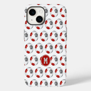 rode grijze voetbalpatroon met monogram iPhone 14 hoesje