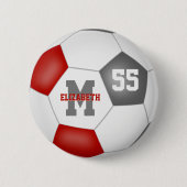 Rode grijze voetbalteam kleuren gepersonaliseerd ronde button 5,7 cm (Voorkant)