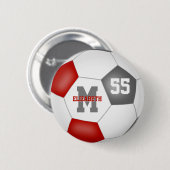 Rode grijze voetbalteam kleuren gepersonaliseerd ronde button 5,7 cm (Voorkant /achterkant)