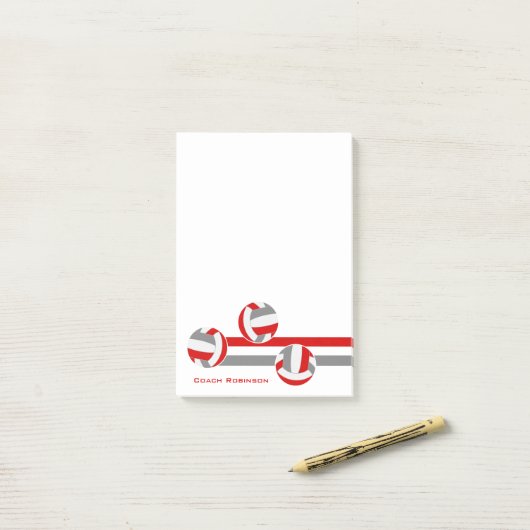 Rode Grijze Volleyballen Aangepaste Coach Naam Post-it® Notes (Op bureau)