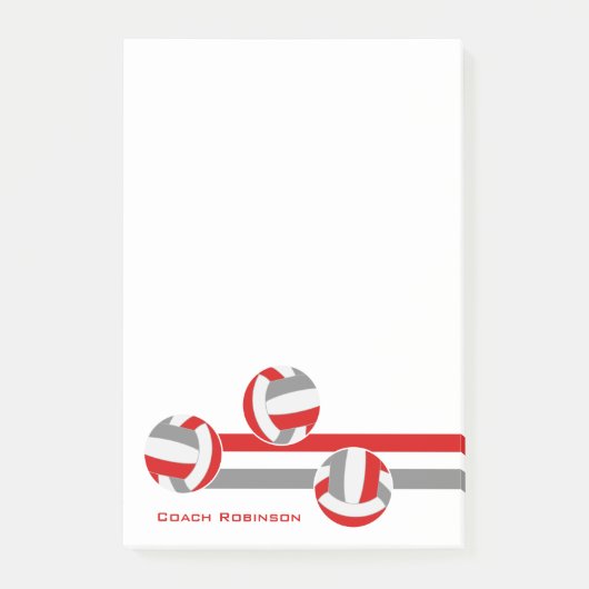 Rode Grijze Volleyballen Aangepaste Coach Naam Post-it® Notes (Voorkant)