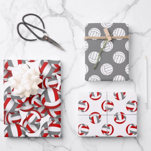 Rode Grijze Volleyballen Team Viering Verjaardag Inpakpapier Vel (Voorkant)