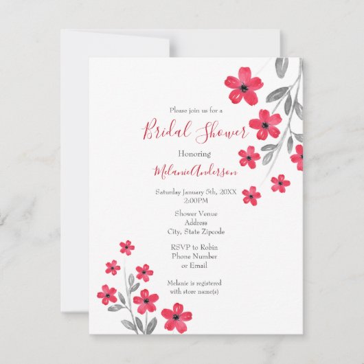 Rode grijze Waterverf bloemen Kaart (Voorkant)