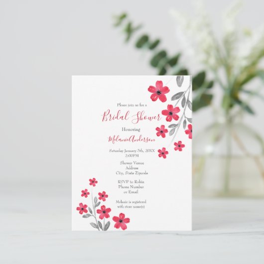 Rode grijze Waterverf bloemen Kaart (Staand voorkant)