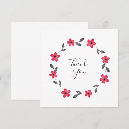 Rode grijze Waterverf Floral Wreate Bedankkaart (Voorkant / Achterkant)