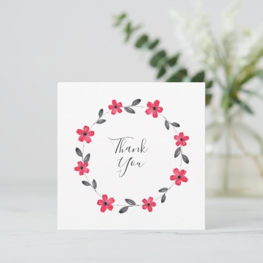 Rode grijze Waterverf Floral Wreate Bedankkaart (Staand voorkant)